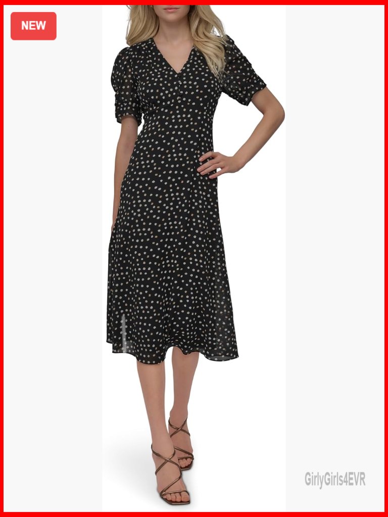 Short Sleeve Button Front Fit & Flare Midi Dress